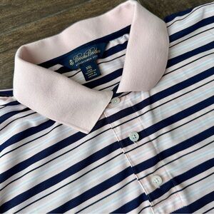 Brooks Brothers Performance Golf Polo - Men’s XXL - Pale Pink & Blue Striped